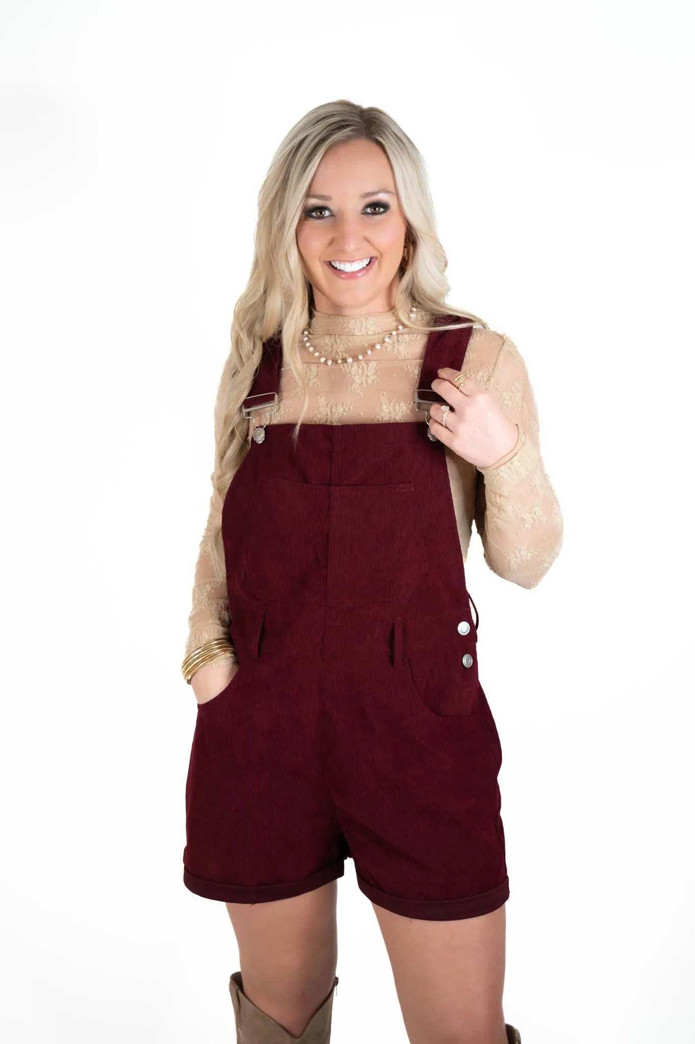 Wine Corduroy Overalls