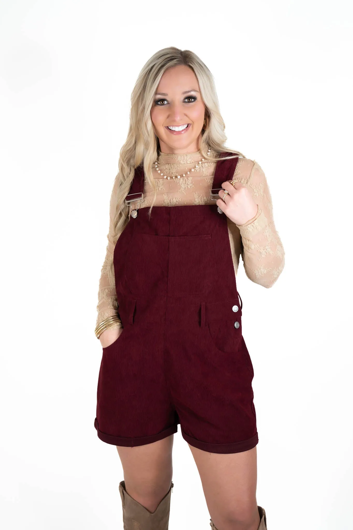 Wine Corduroy Overalls
