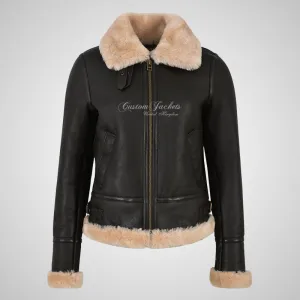 WINNIPEG Women's Shearling Jacket Sheepskin RAF Pilot Jacket Brown