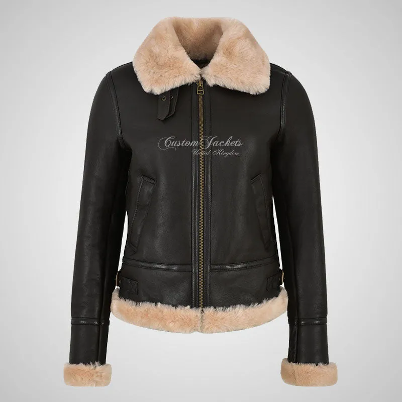 WINNIPEG Women's Shearling Jacket Sheepskin RAF Pilot Jacket Brown