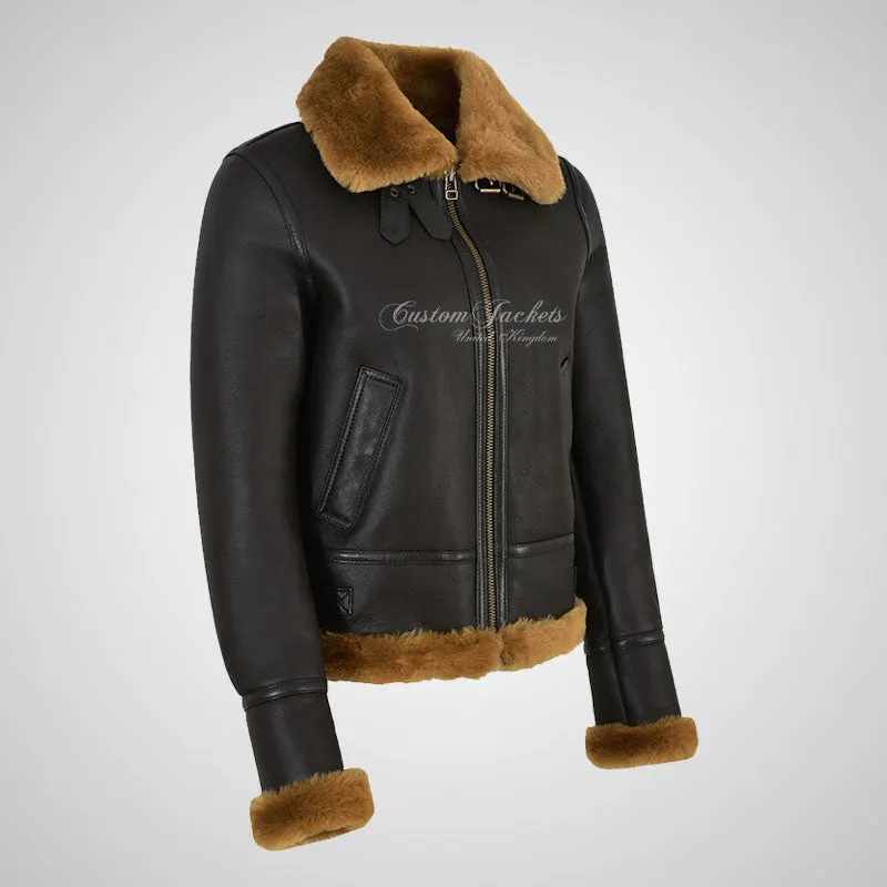 WINNIPEG Women's Shearling Jacket Sheepskin RAF Pilot Jacket Ginger Fur