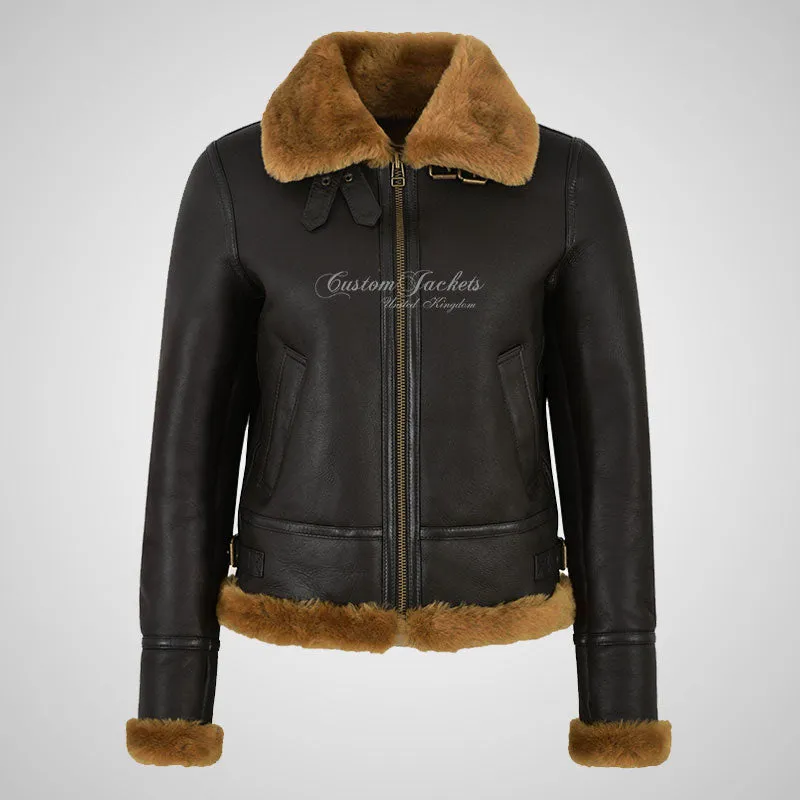 WINNIPEG Women's Shearling Jacket Sheepskin RAF Pilot Jacket Ginger Fur