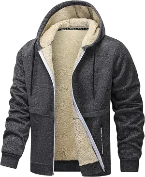 Winter Coats For Men 2024 Thicken Warm Long Sleeve Overcoats Fleece Lined Hooded Outerwear Casual Zipper Sherpa Coat