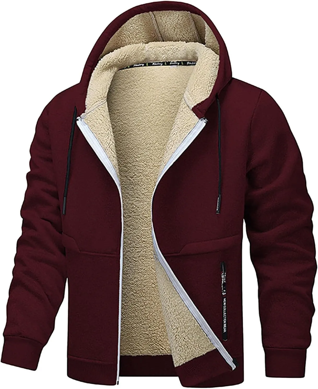 Winter Coats For Men 2024 Thicken Warm Long Sleeve Overcoats Fleece Lined Hooded Outerwear Casual Zipper Sherpa Coat
