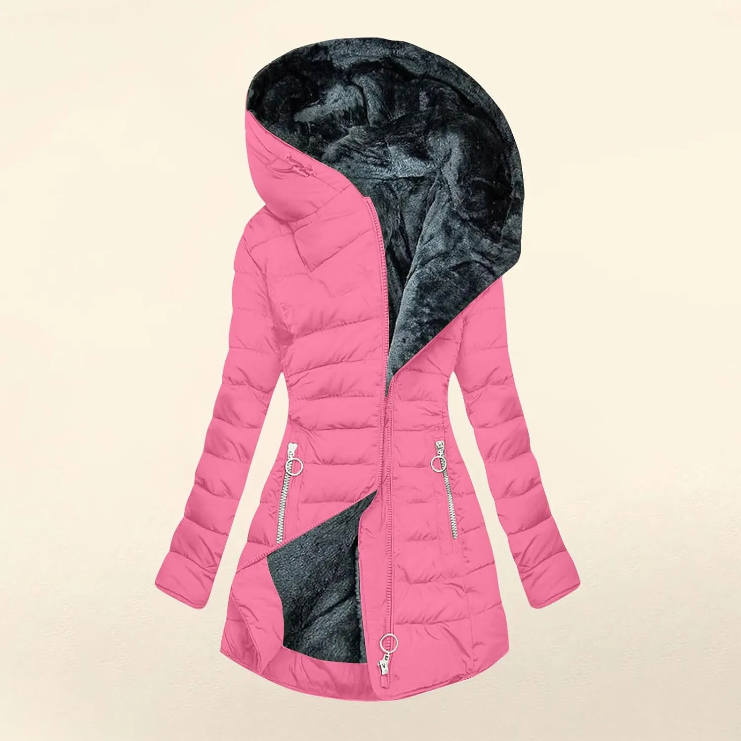 Winter Coats for Women Plus Size Puffer Jacket Long Sleeve Thickened Down Jacket Winter Warm Hooded Outerwear