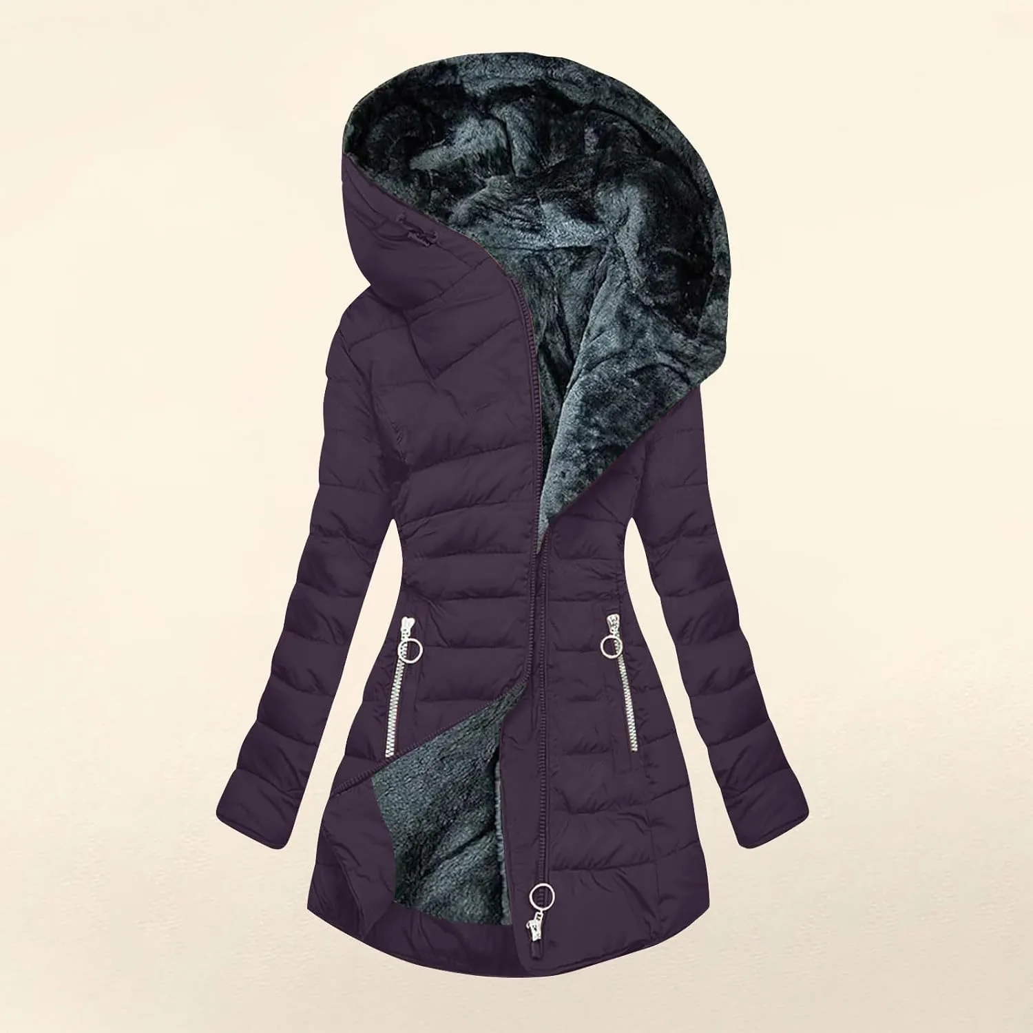 Winter Coats for Women Plus Size Puffer Jacket Long Sleeve Thickened Down Jacket Winter Warm Hooded Outerwear
