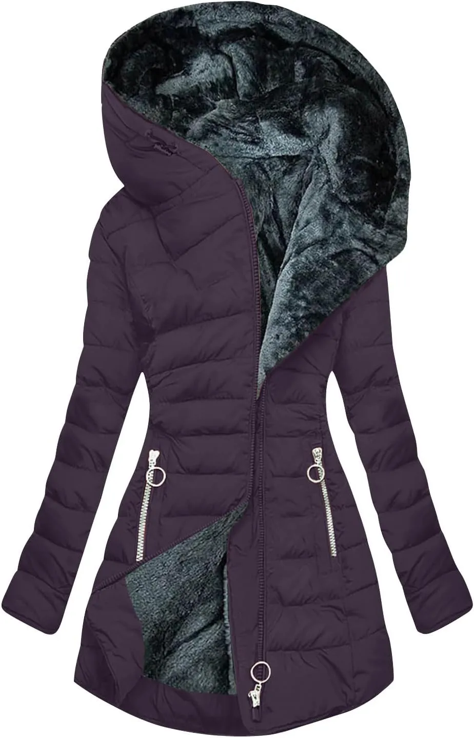 Winter Coats for Women Plus Size Puffer Jacket Long Sleeve Thickened Down Jacket Winter Warm Hooded Outerwear