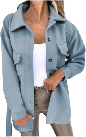 Winter Coats for Women Wool Blend Jackets Mid Long Pea Coat Long Sleeve Button Down Casual Shackets Jackets Outerwear