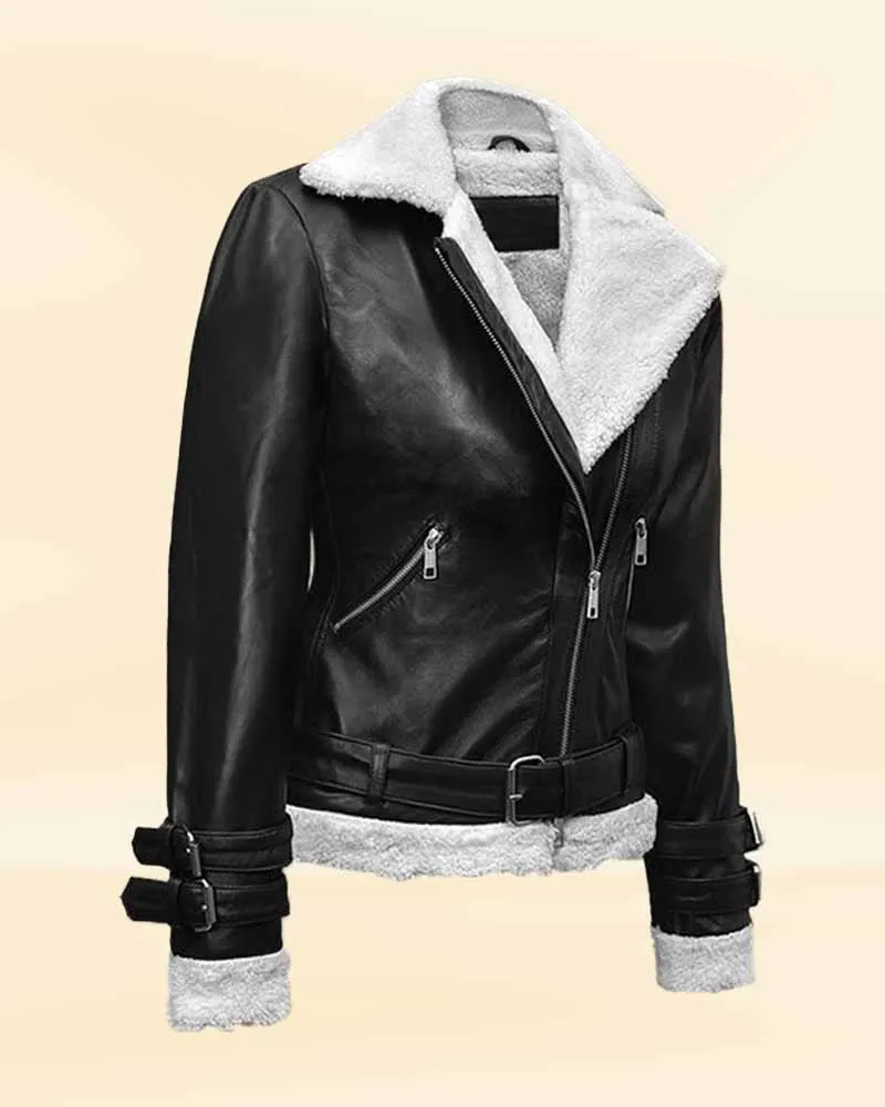 Women Black Faux Fur Leather Jacket