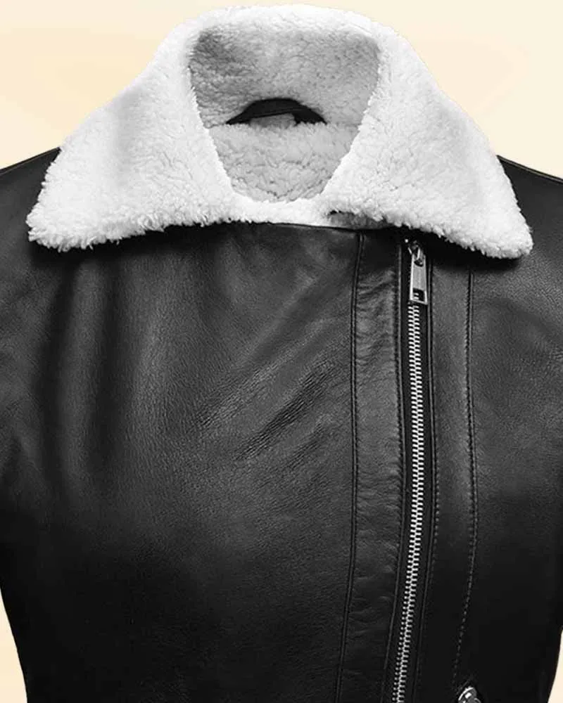 Women Black Faux Fur Leather Jacket