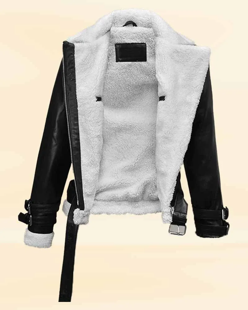 Women Black Faux Fur Leather Jacket