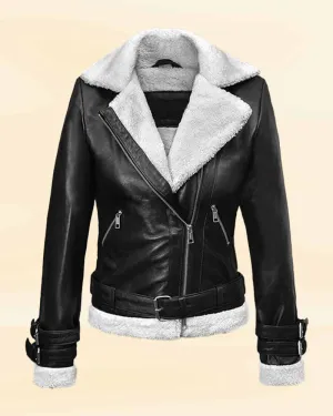 Women Black Faux Fur Leather Jacket