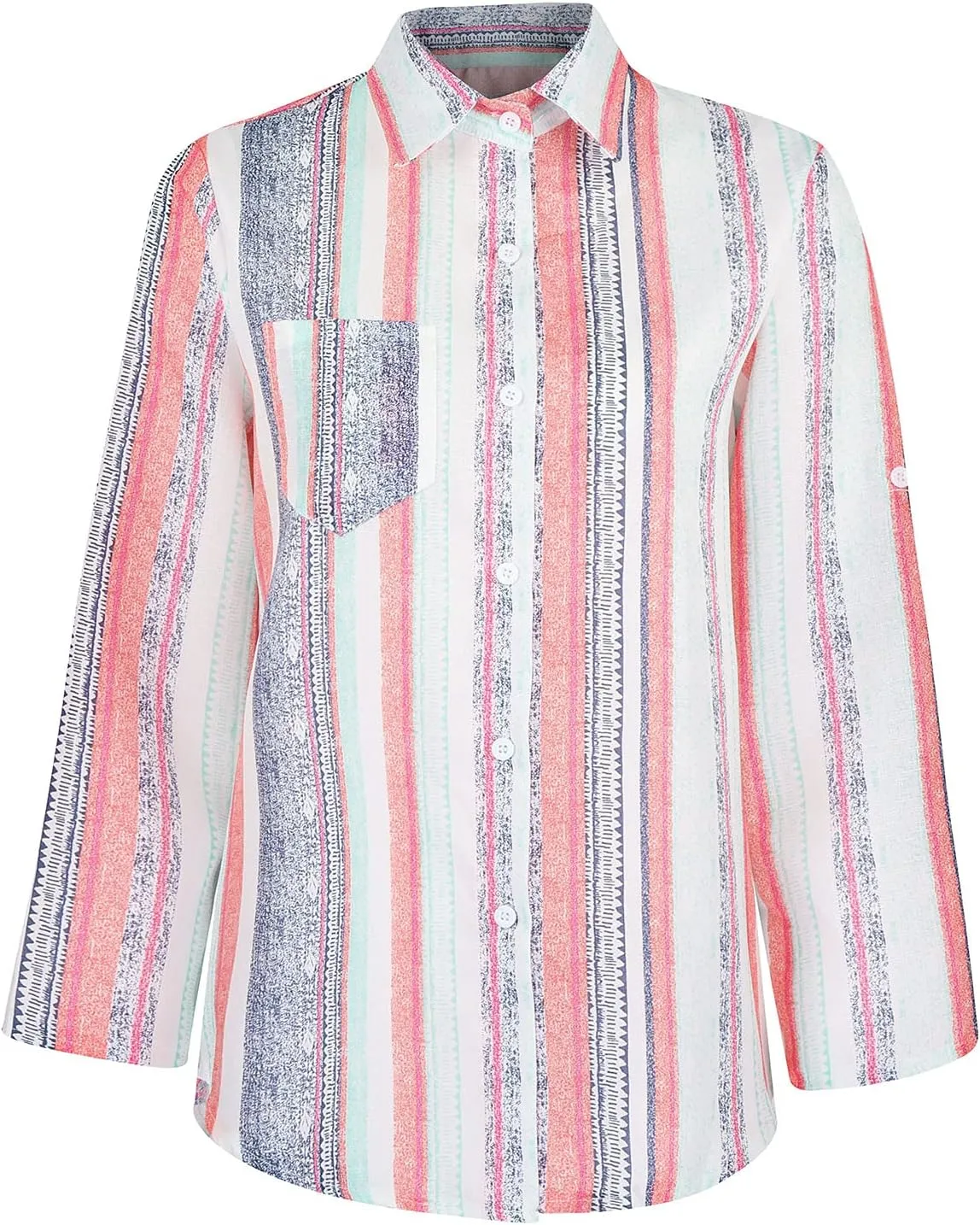 Women Button Down Shirts Cotton Linen Casual Collar Blouses Stripes Long Sleeve Shirts Comfy Fall Outfits 2024