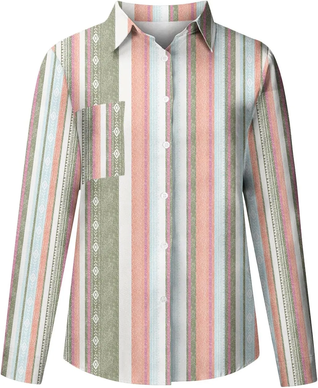 Women Button Down Shirts Cotton Linen Casual Collar Blouses Stripes Long Sleeve Shirts Comfy Fall Outfits 2024