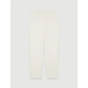 Women Corduroy Trousers With Studs  - Ecru