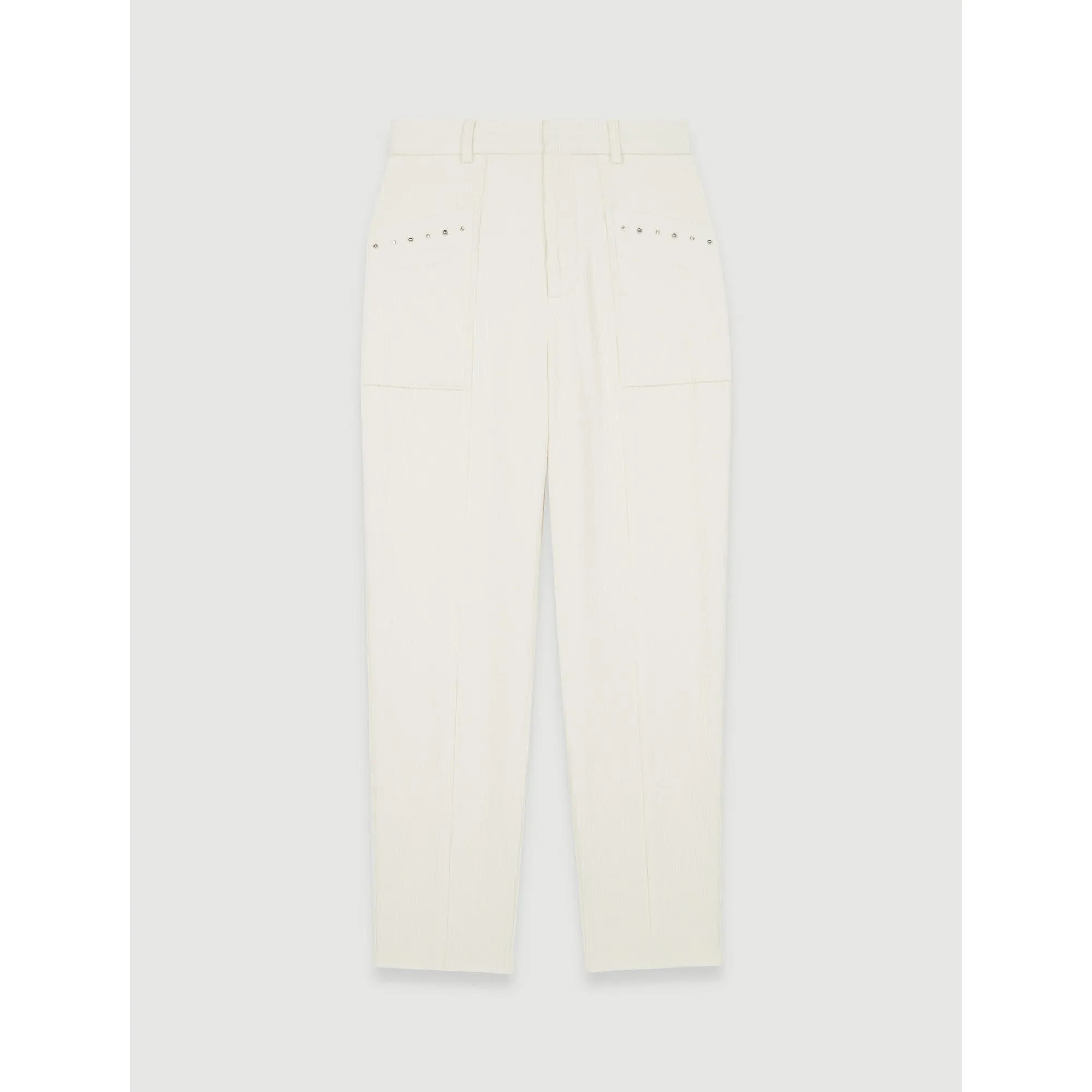 Women Corduroy Trousers With Studs  - Ecru