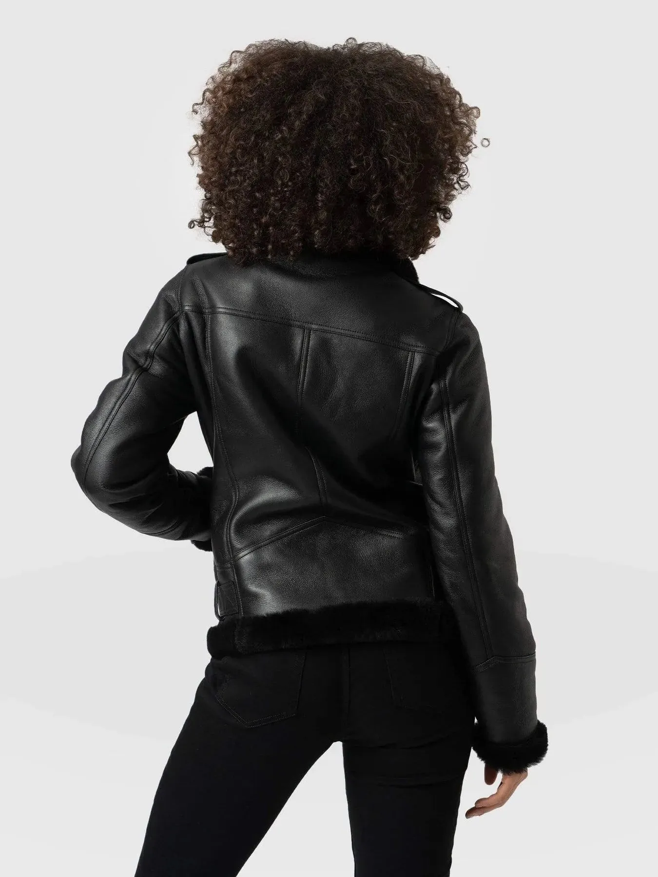 WOMEN FAUX SHEARLING JACKET - BLACK BY THE JACKET SELLER