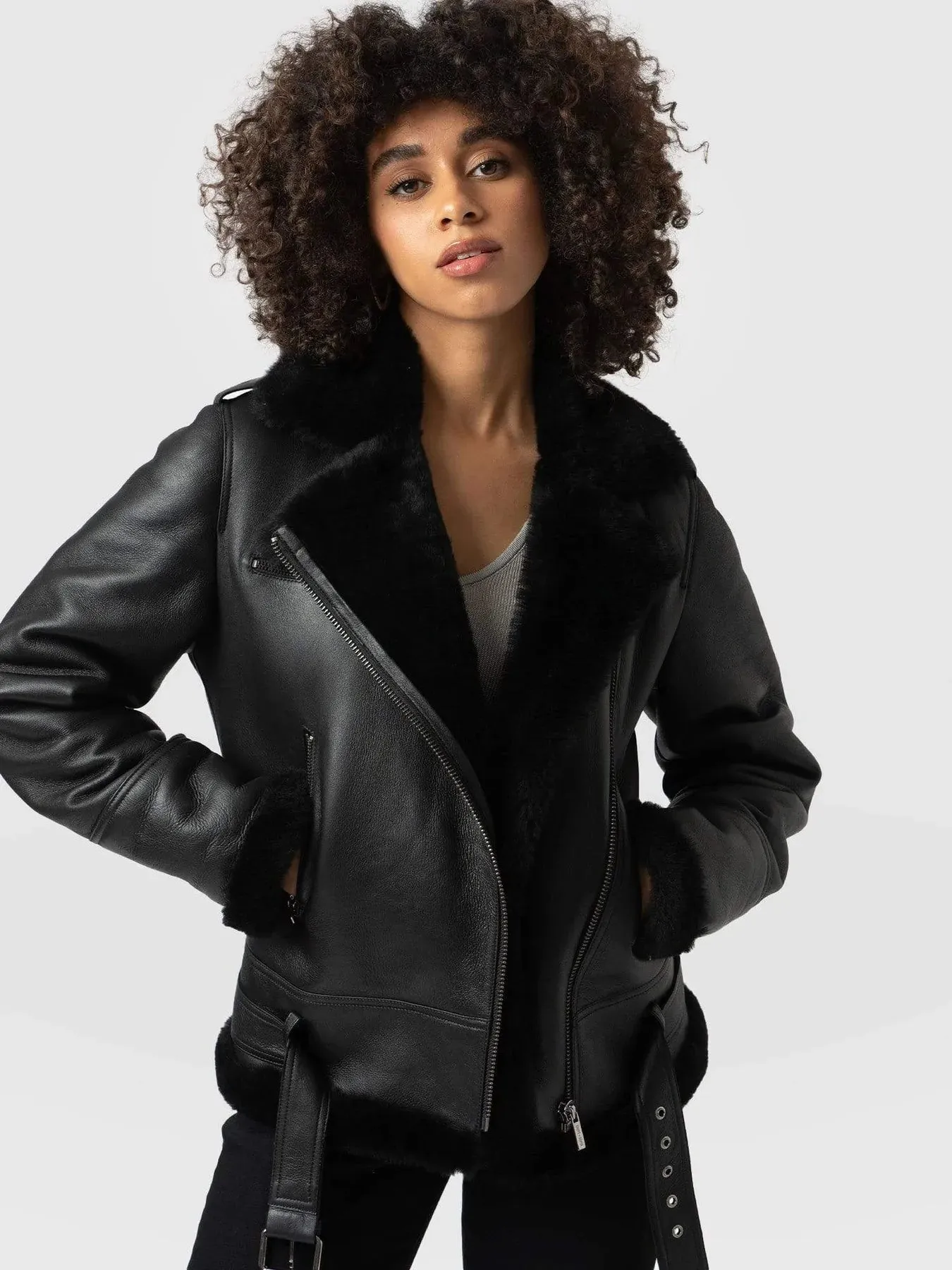 WOMEN FAUX SHEARLING JACKET - BLACK BY THE JACKET SELLER