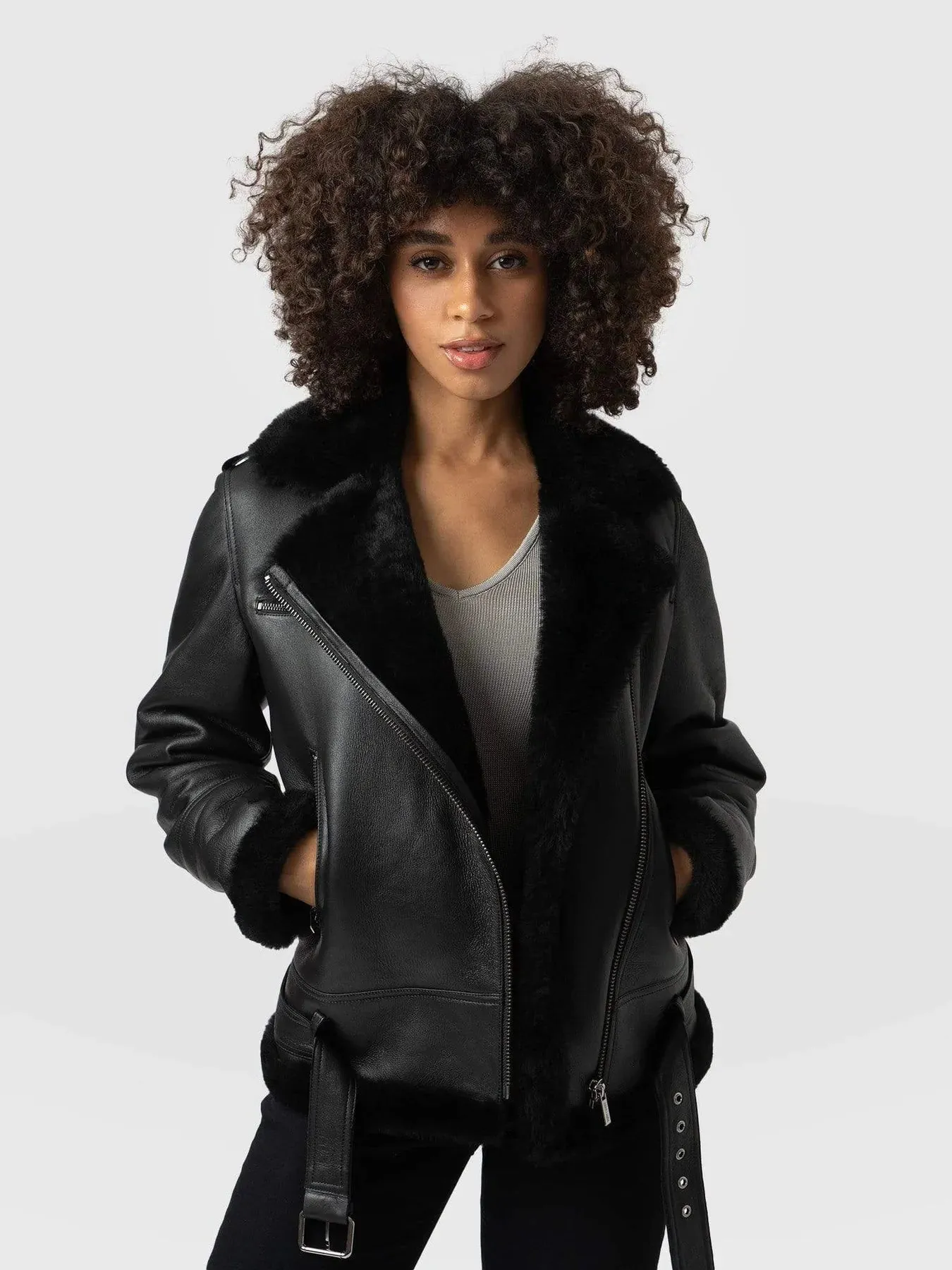 WOMEN FAUX SHEARLING JACKET - BLACK BY THE JACKET SELLER