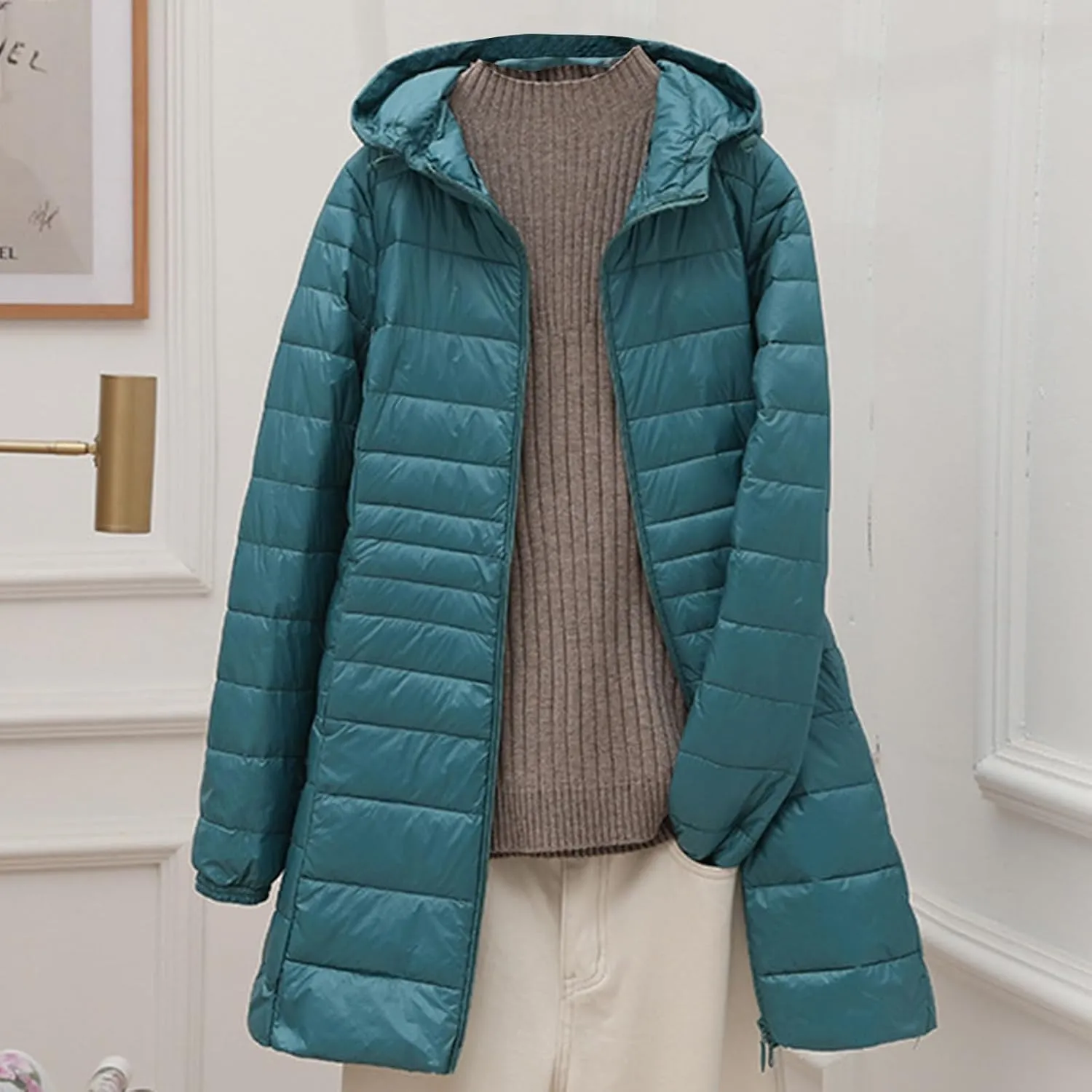 Women Lightweight Quilted Puffer Jacket Warm Winter Hooded Down Coats Casual Parkas Jackets Outerwear with Pockets