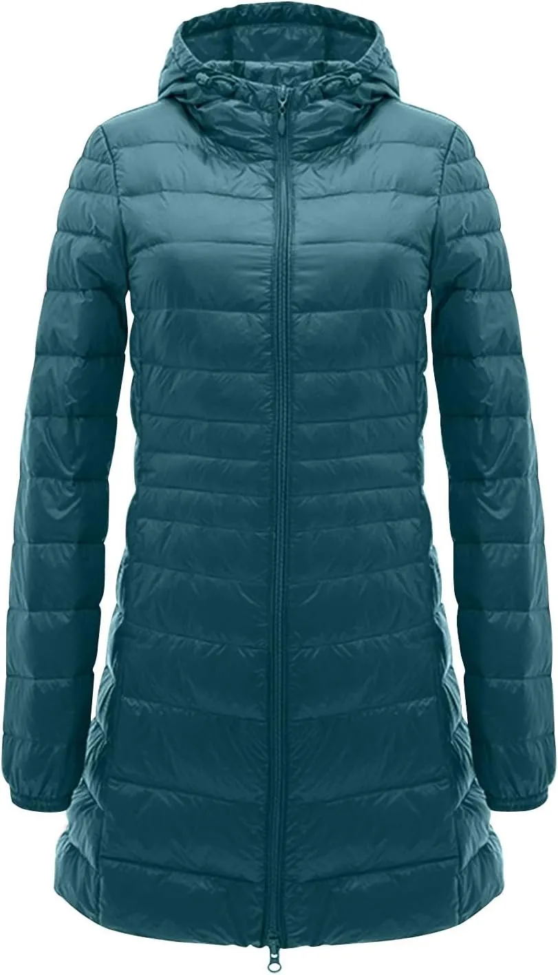 Women Lightweight Quilted Puffer Jacket Warm Winter Hooded Down Coats Casual Parkas Jackets Outerwear with Pockets