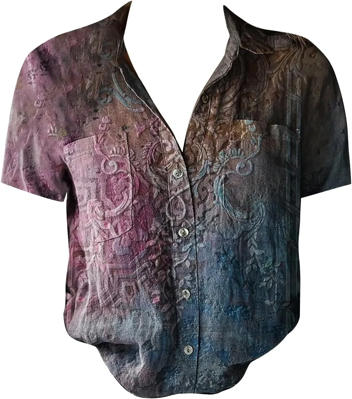 Women Linen Shirts Button Down Colorful Stripe Print V Neck Collared Tops Daily t Shirts Summer Shirts for Women 2025