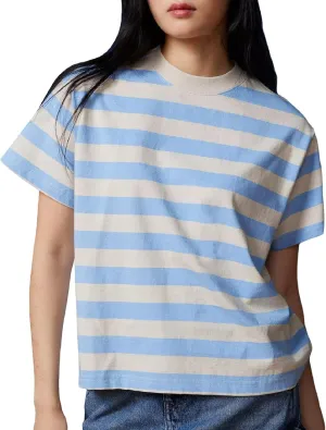 Women Oversized Striped T Shirt Crewneck Short Sleeve Color Black Shirts Loose Fit Summer Boxy Tops
