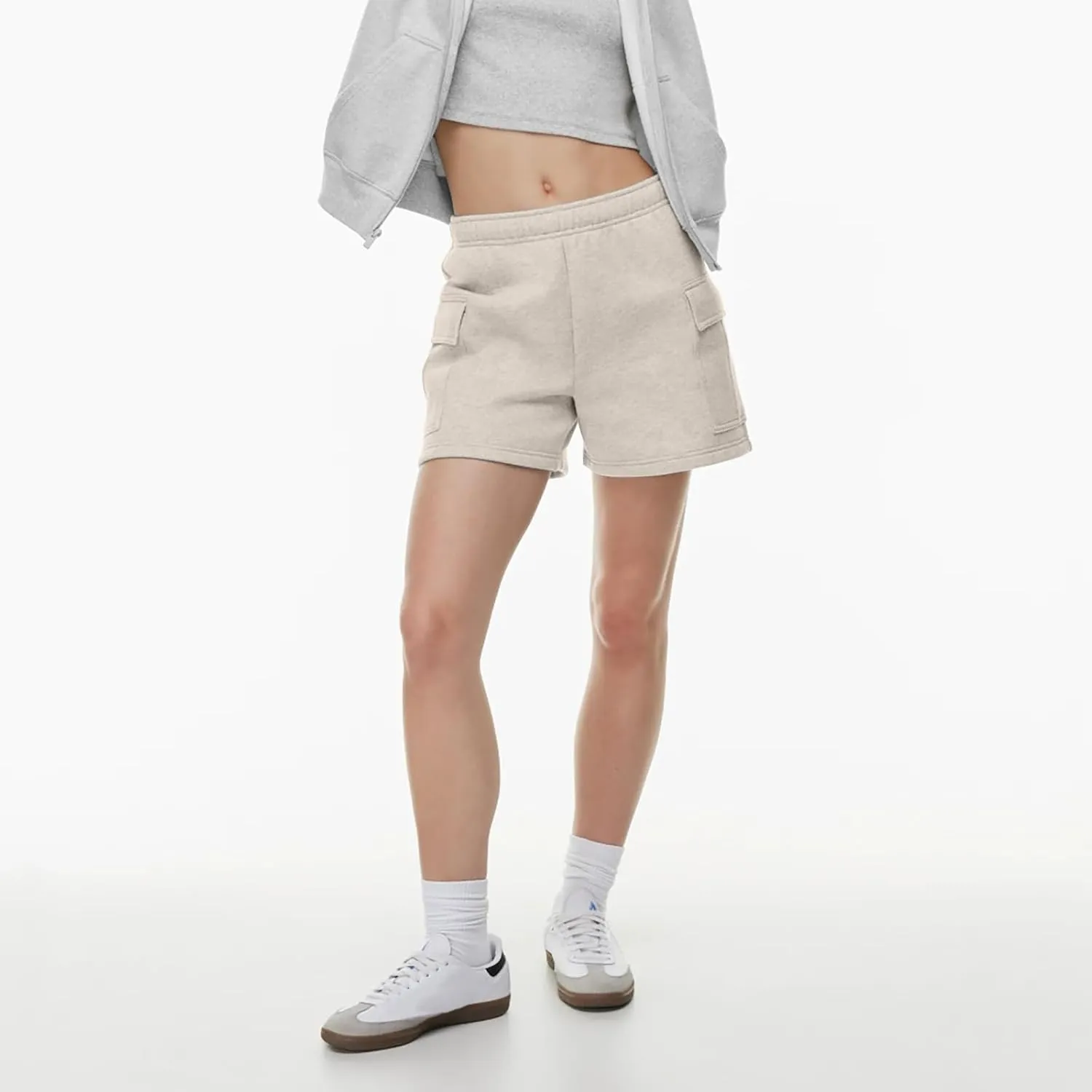 Women Sweat Shorts with Cargo Pockets Casual Summer Athletic Shorts High Waisted Running Shorts Comfy Lounge Shorts