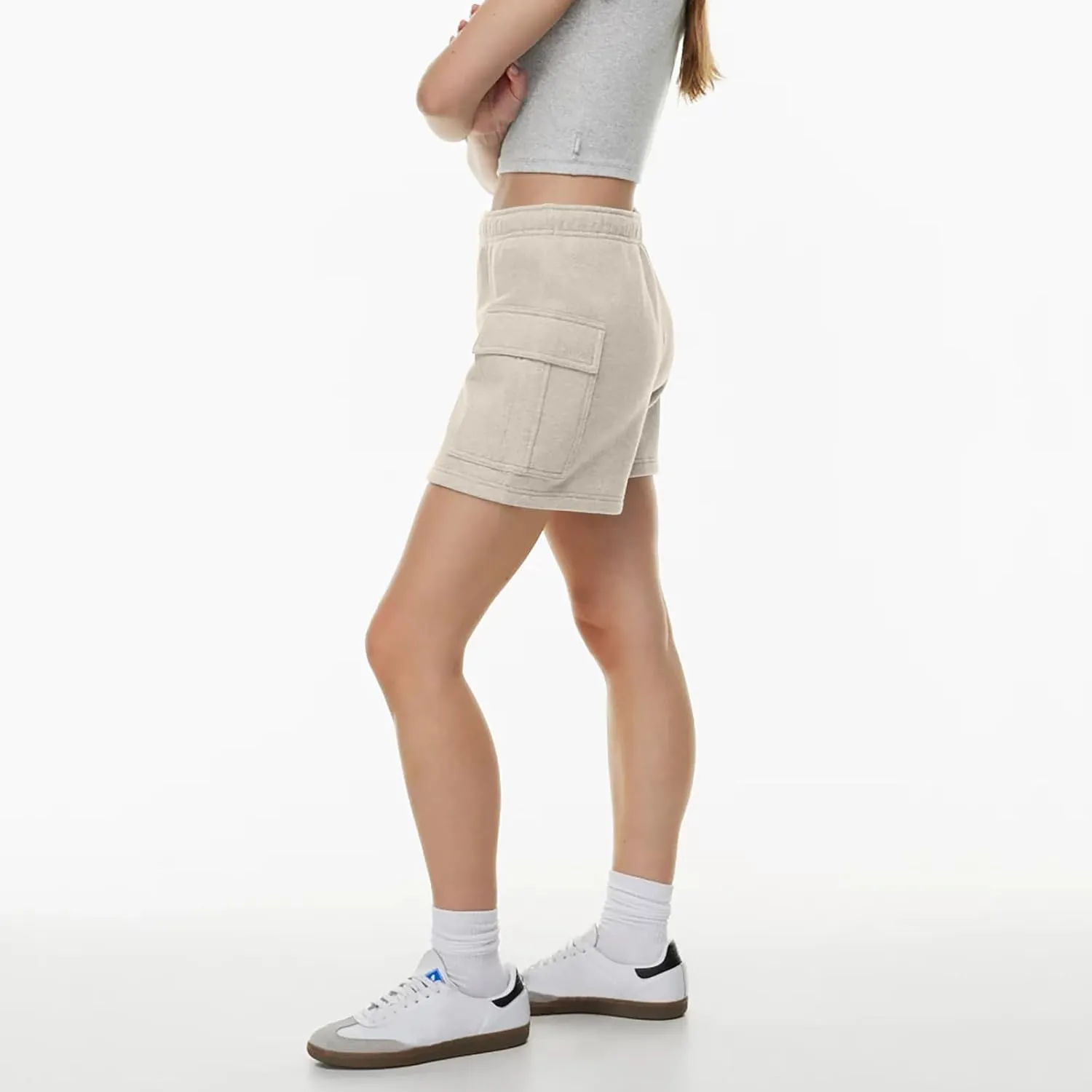 Women Sweat Shorts with Cargo Pockets Casual Summer Athletic Shorts High Waisted Running Shorts Comfy Lounge Shorts