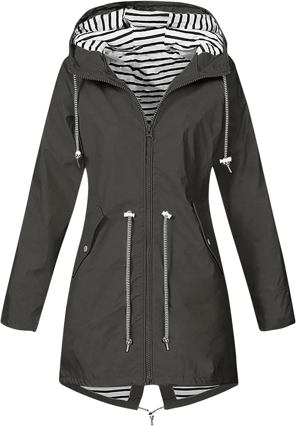 Women Waterproof Outdoor Hiking Raincoat Jacket Lined Rain Jacket Lightweight Hooded Jackets Trench Coats