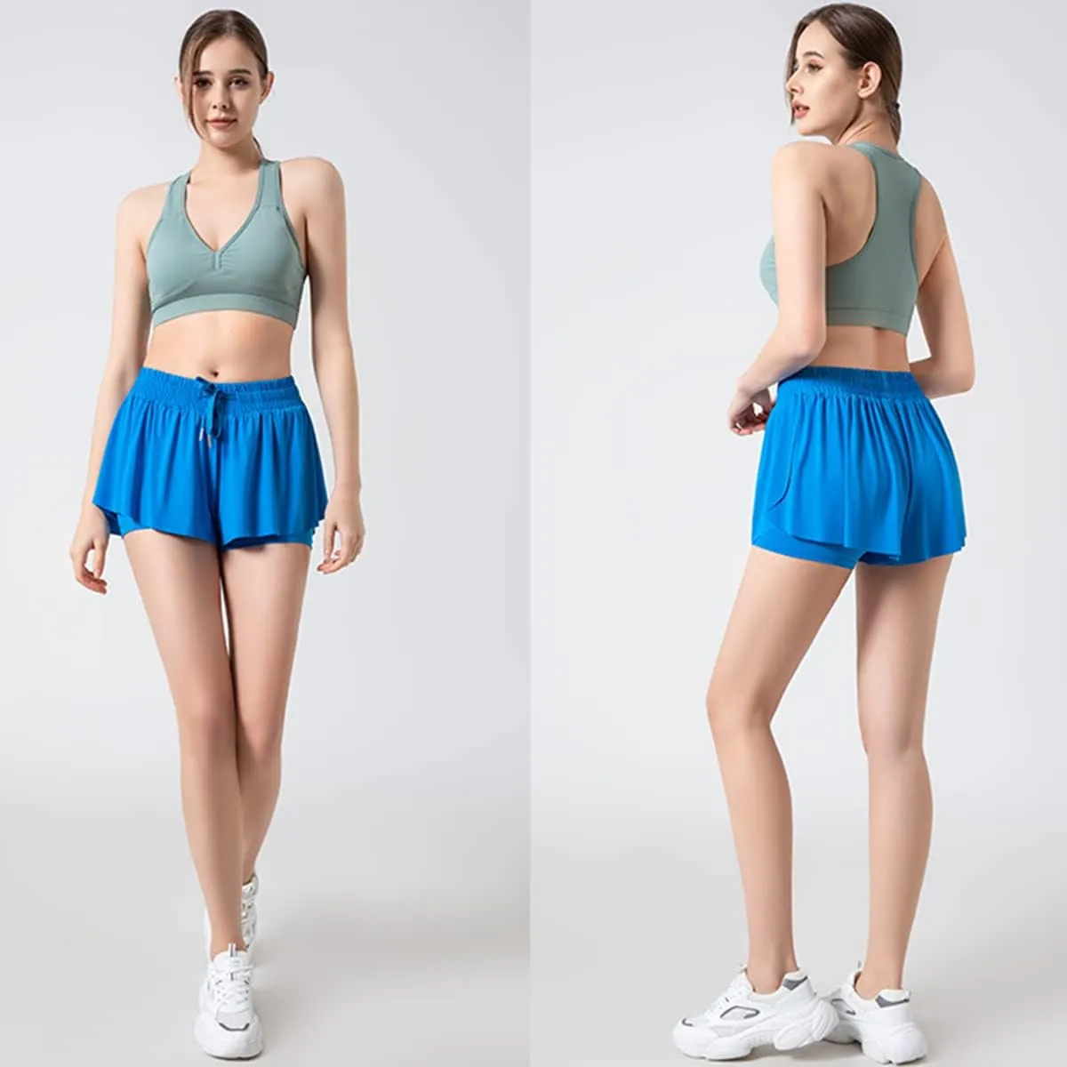 Women's 2 in 1 Flowy Workout Gym Running Shorts,Running Yoga Quick-Dry Drawstring Shorts,2 in 1 Flowy Running Shorts