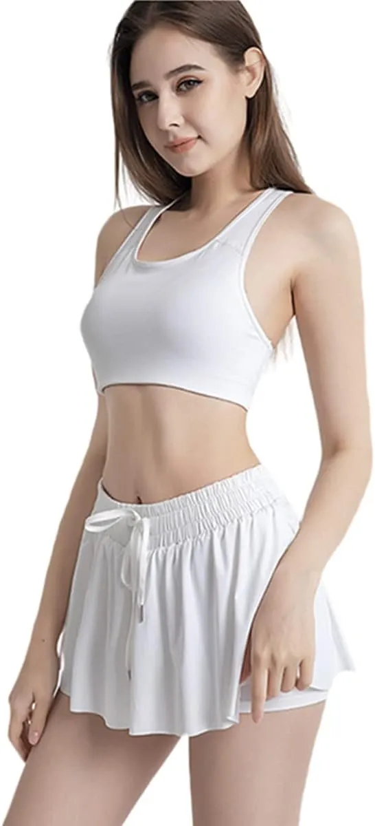 Women's 2 in 1 Flowy Workout Gym Running Shorts,Running Yoga Quick-Dry Drawstring Shorts,2 in 1 Flowy Running Shorts