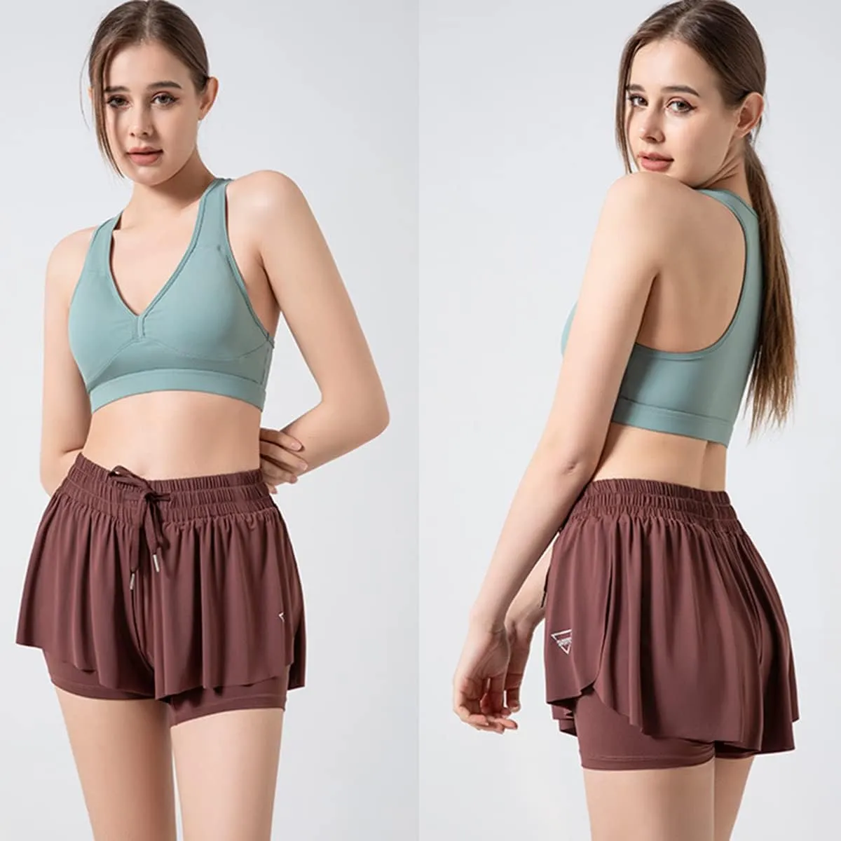 Women's 2 in 1 Flowy Workout Gym Running Shorts,Running Yoga Quick-Dry Drawstring Shorts,2 in 1 Flowy Running Shorts