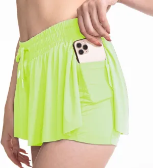 Women's 2 in 1 Flowy Workout Gym Running Shorts,Running Yoga Quick-Dry Drawstring Shorts,2 in 1 Flowy Running Shorts