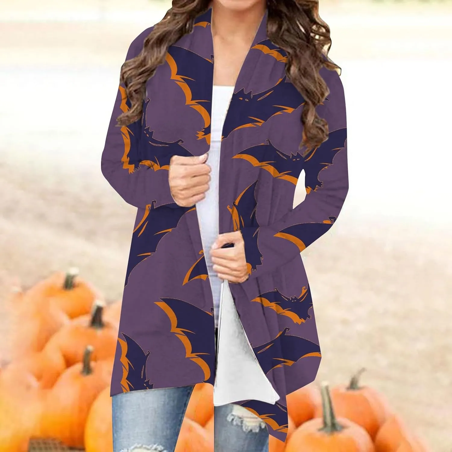 Womens 2023 Fashion Print Cardigan Casual Open Front Printed Cardigans Sweaters Fall Winter Thin Coats Jackets Outerwear
