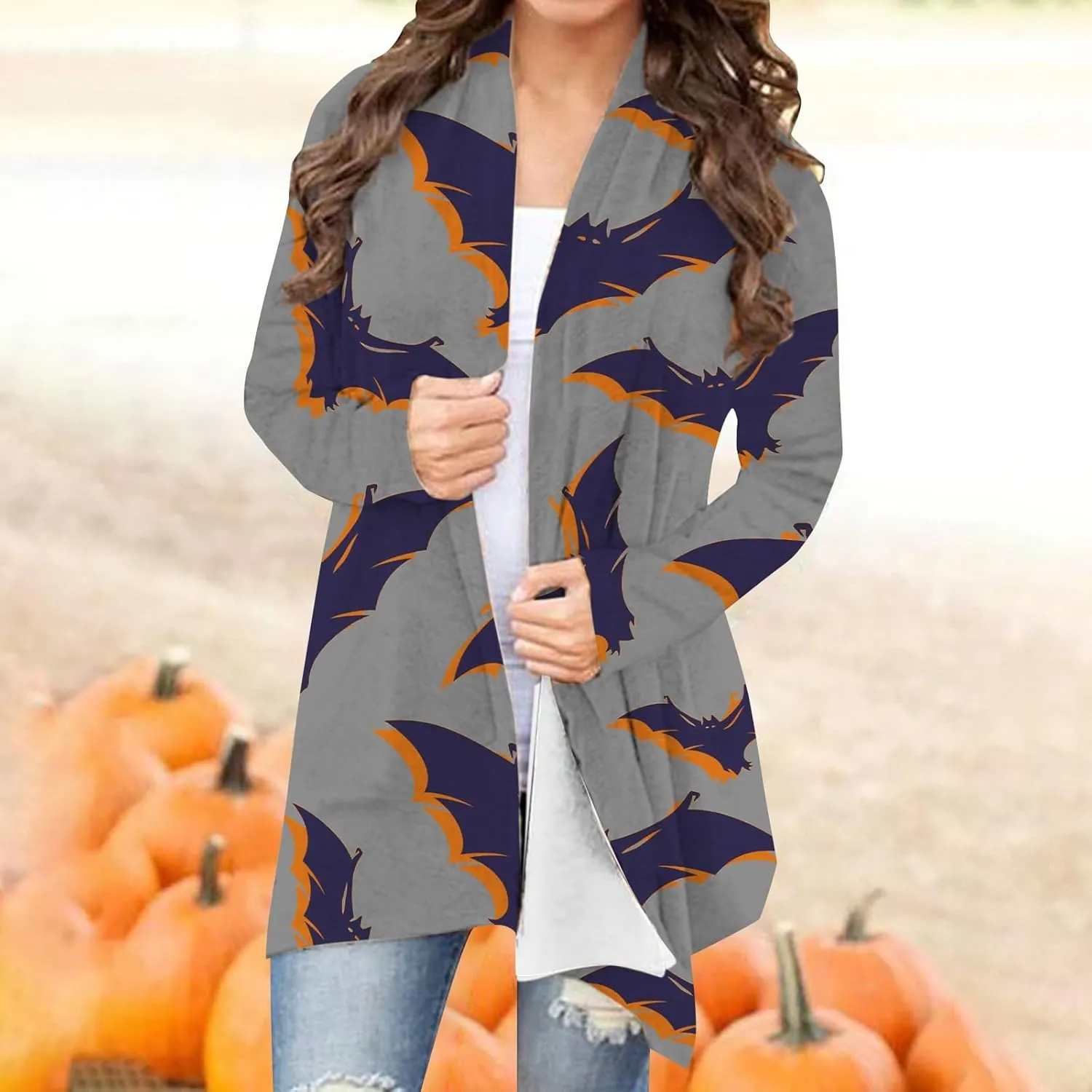 Womens 2023 Fashion Print Cardigan Casual Open Front Printed Cardigans Sweaters Fall Winter Thin Coats Jackets Outerwear