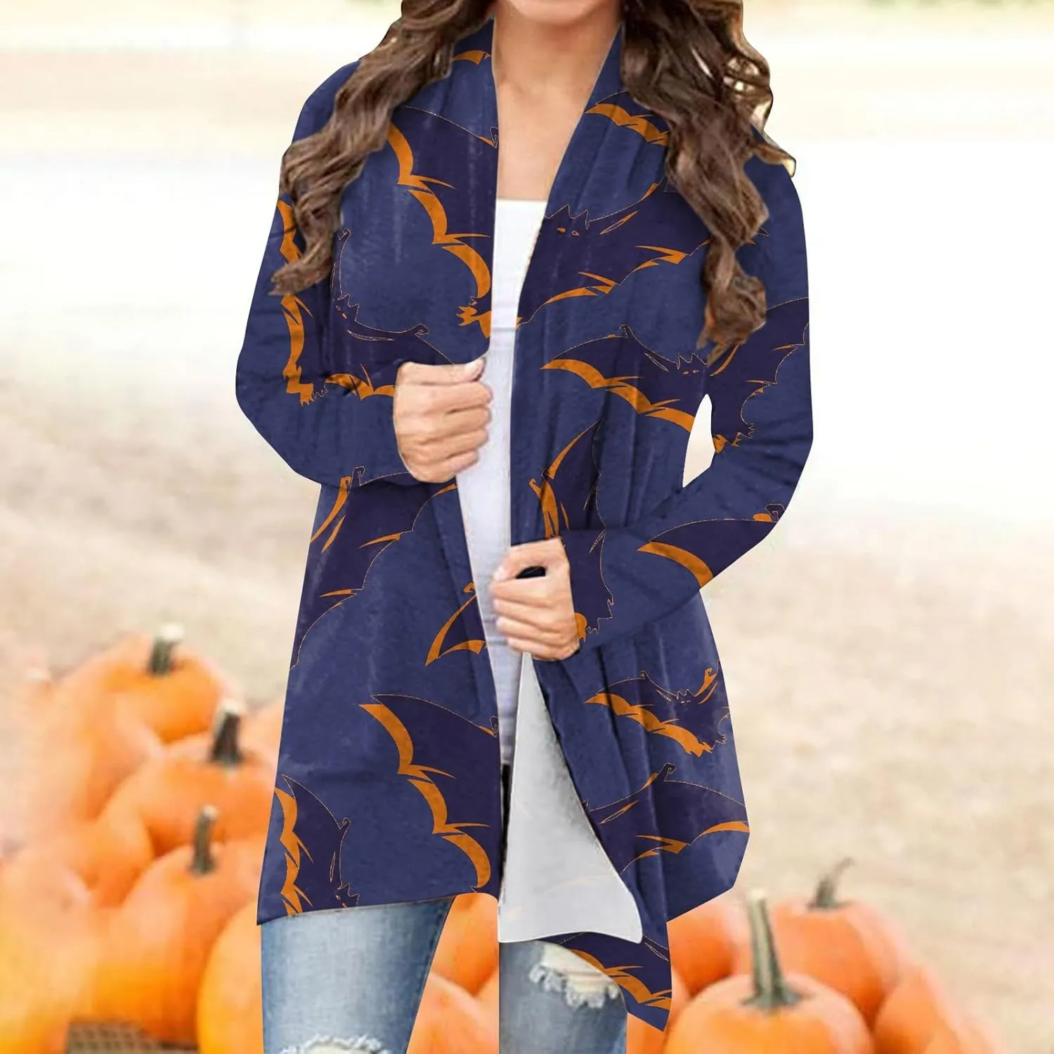 Womens 2023 Fashion Print Cardigan Casual Open Front Printed Cardigans Sweaters Fall Winter Thin Coats Jackets Outerwear