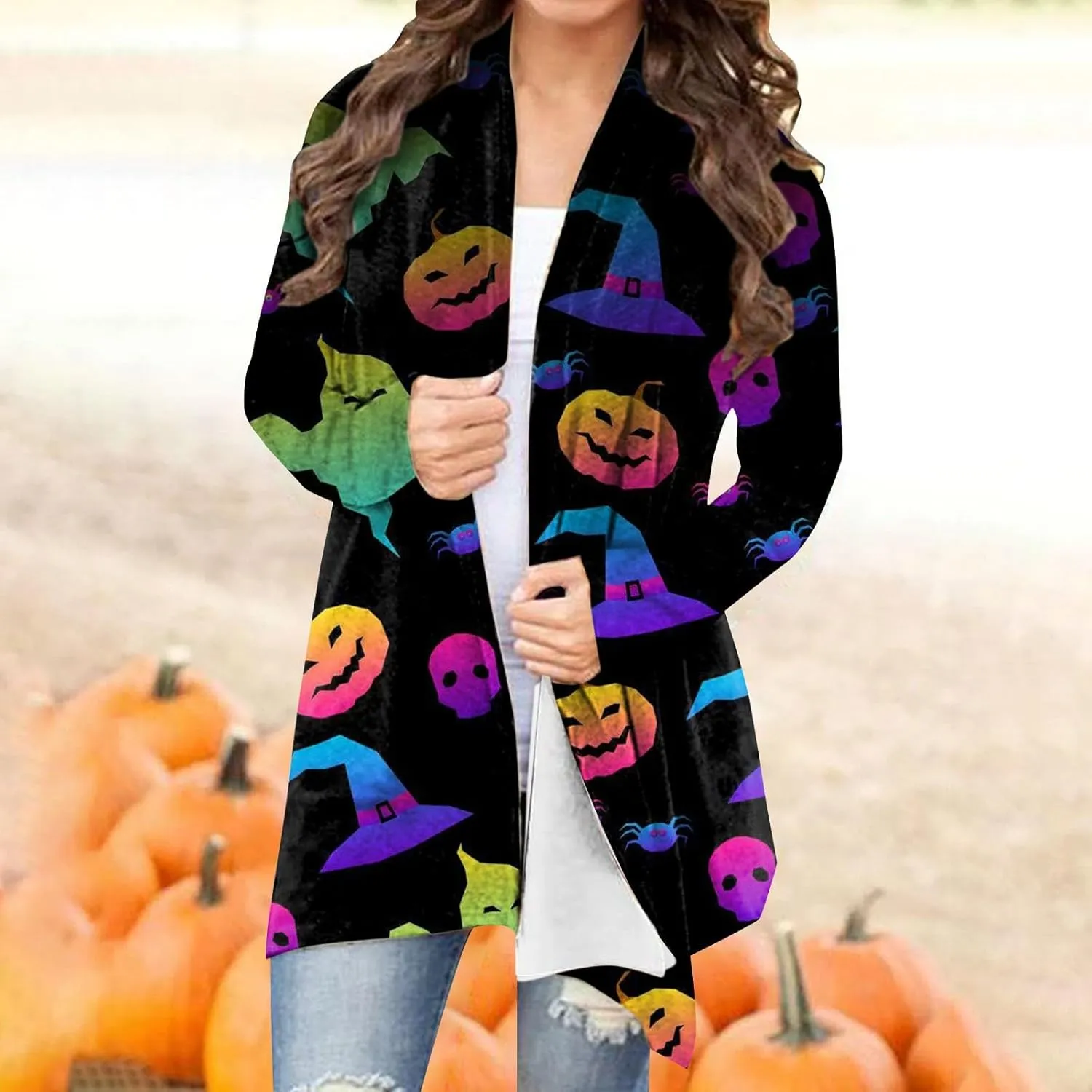 Womens 2023 Fashion Print Cardigan Casual Open Front Printed Cardigans Sweaters Fall Winter Thin Coats Jackets Outerwear