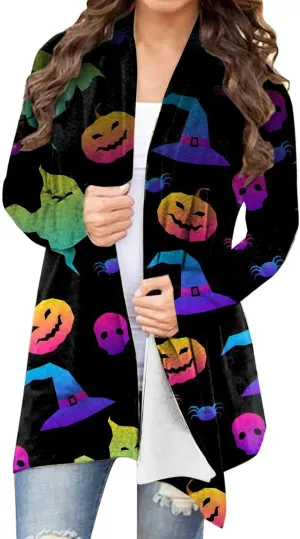 Womens 2023 Fashion Print Cardigan Casual Open Front Printed Cardigans Sweaters Fall Winter Thin Coats Jackets Outerwear