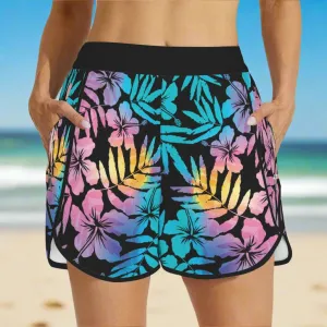 Women's 3" Quick Dry Board Shorts, Ombre Hawaii Hibiscus