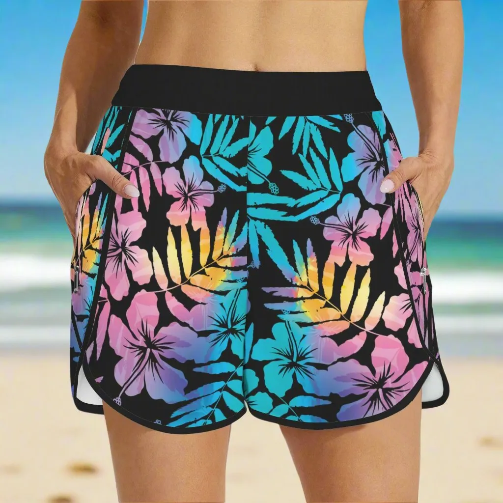 Women's 3" Quick Dry Board Shorts, Ombre Hawaii Hibiscus