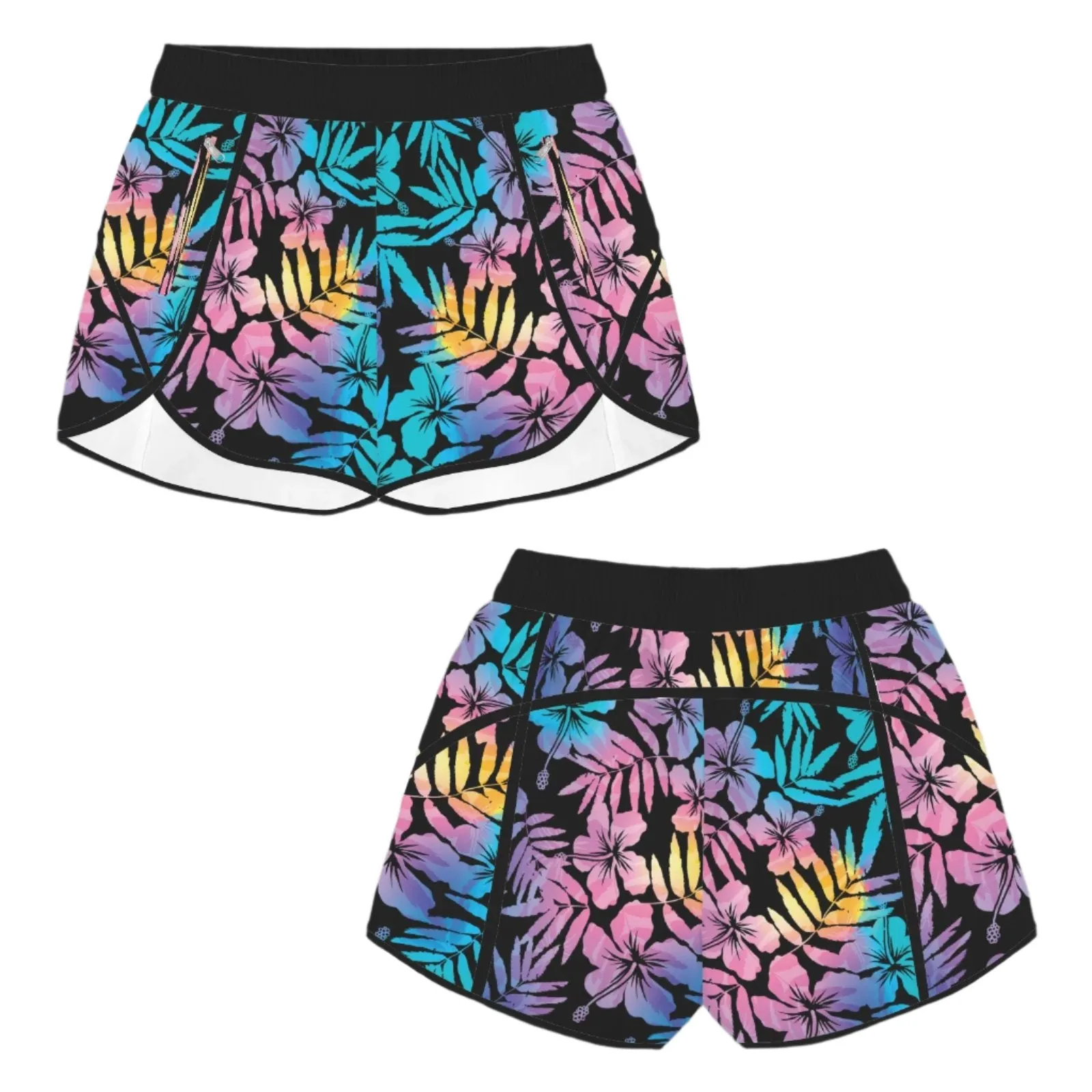Women's 3" Quick Dry Board Shorts, Ombre Hawaii Hibiscus