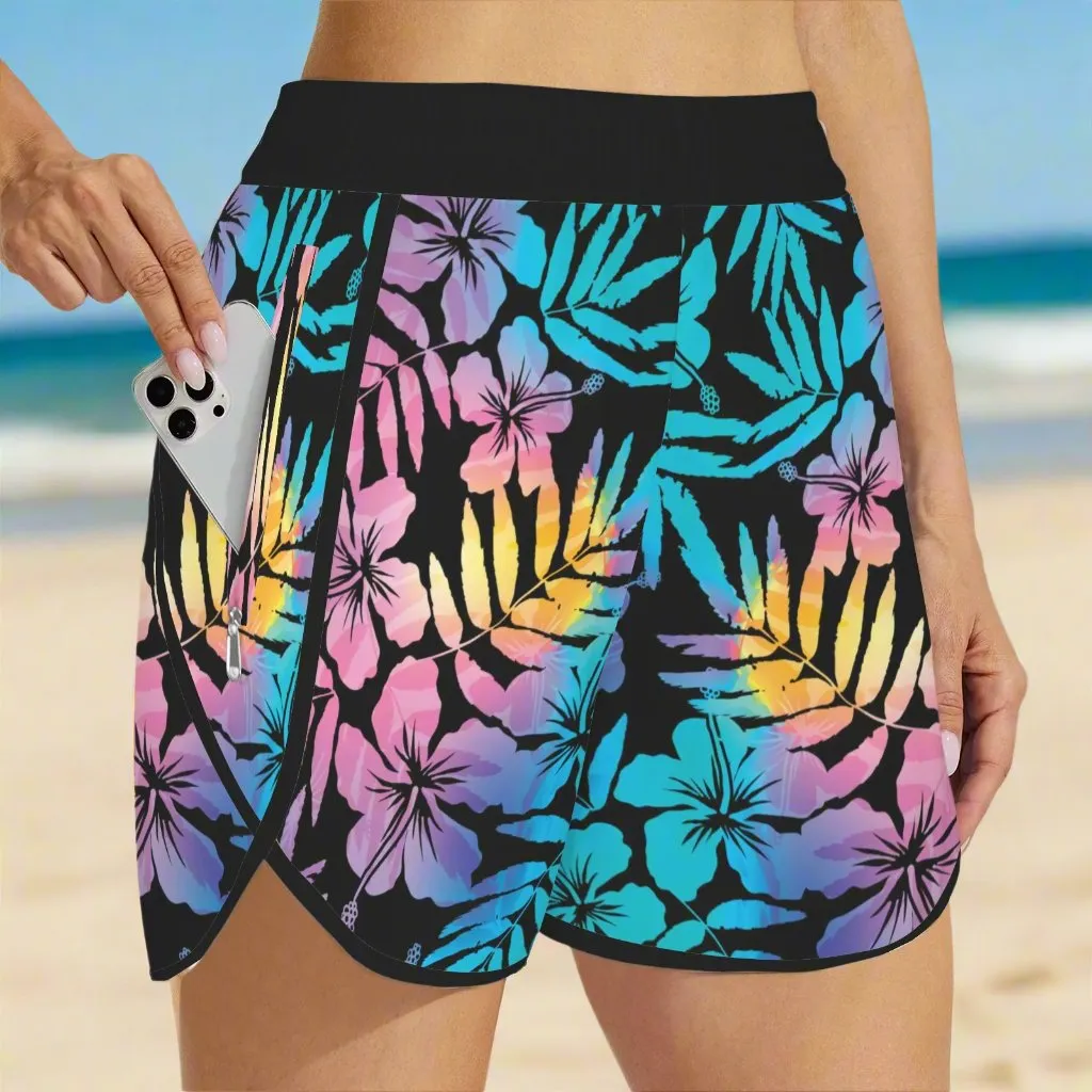 Women's 3" Quick Dry Board Shorts, Ombre Hawaii Hibiscus