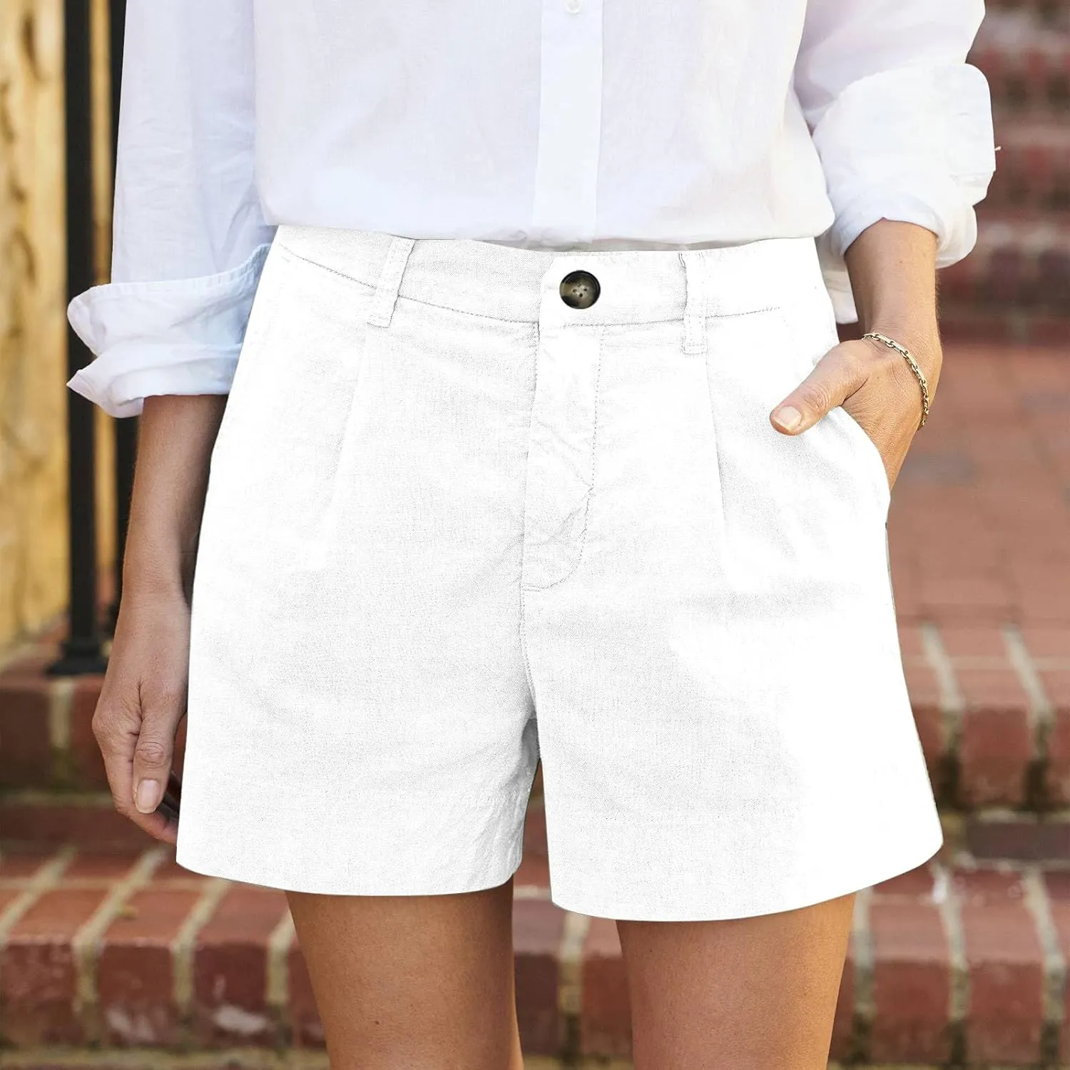 Womens Bermuda Wide Leg Shorts Summer Dressy High Waisted Plus Size Ladies Chino Linen Short with Pockets 2025 Trendy