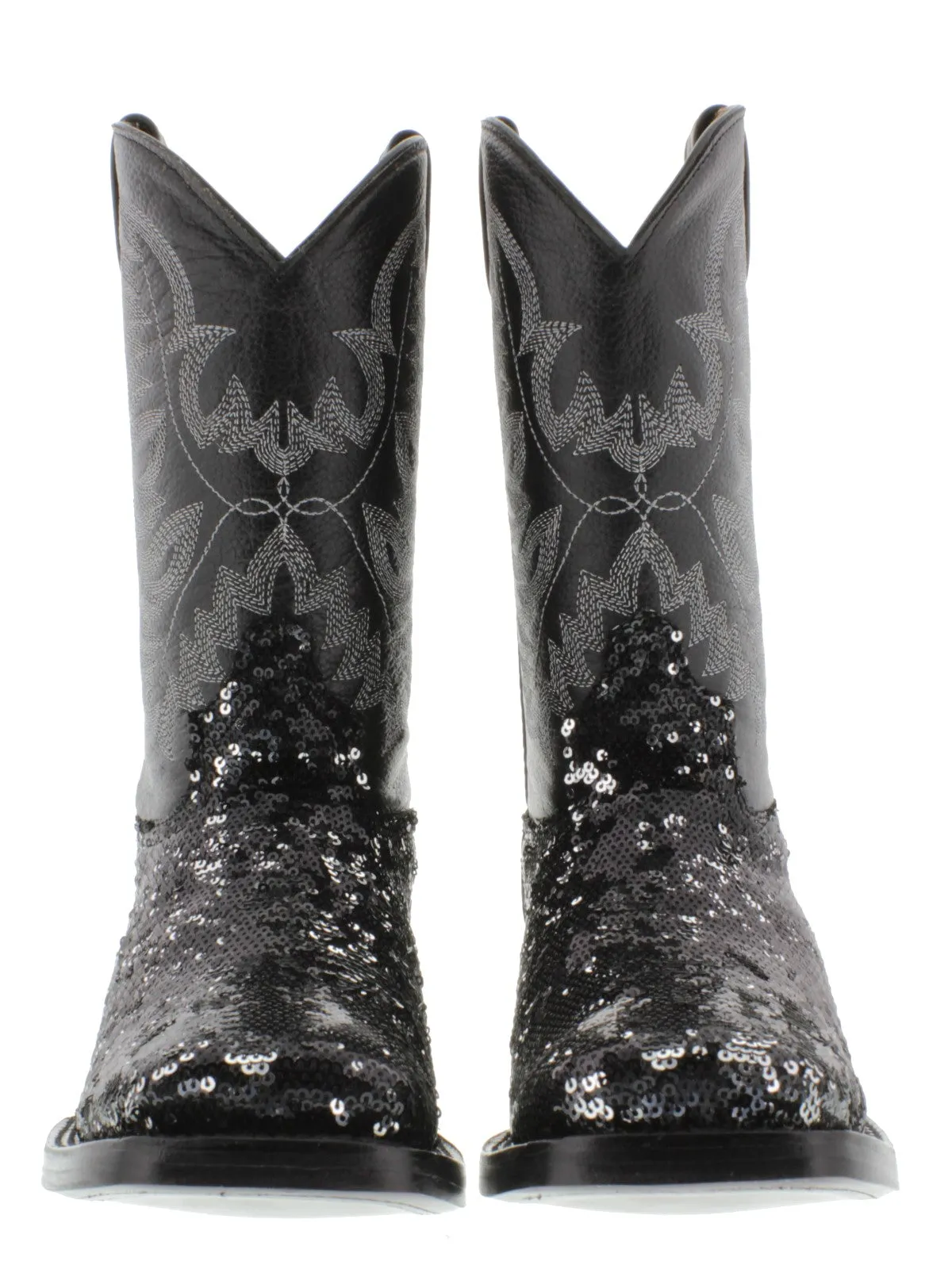 Women's Black Sequins Western Rodeo Cowboy Boots Square Toe