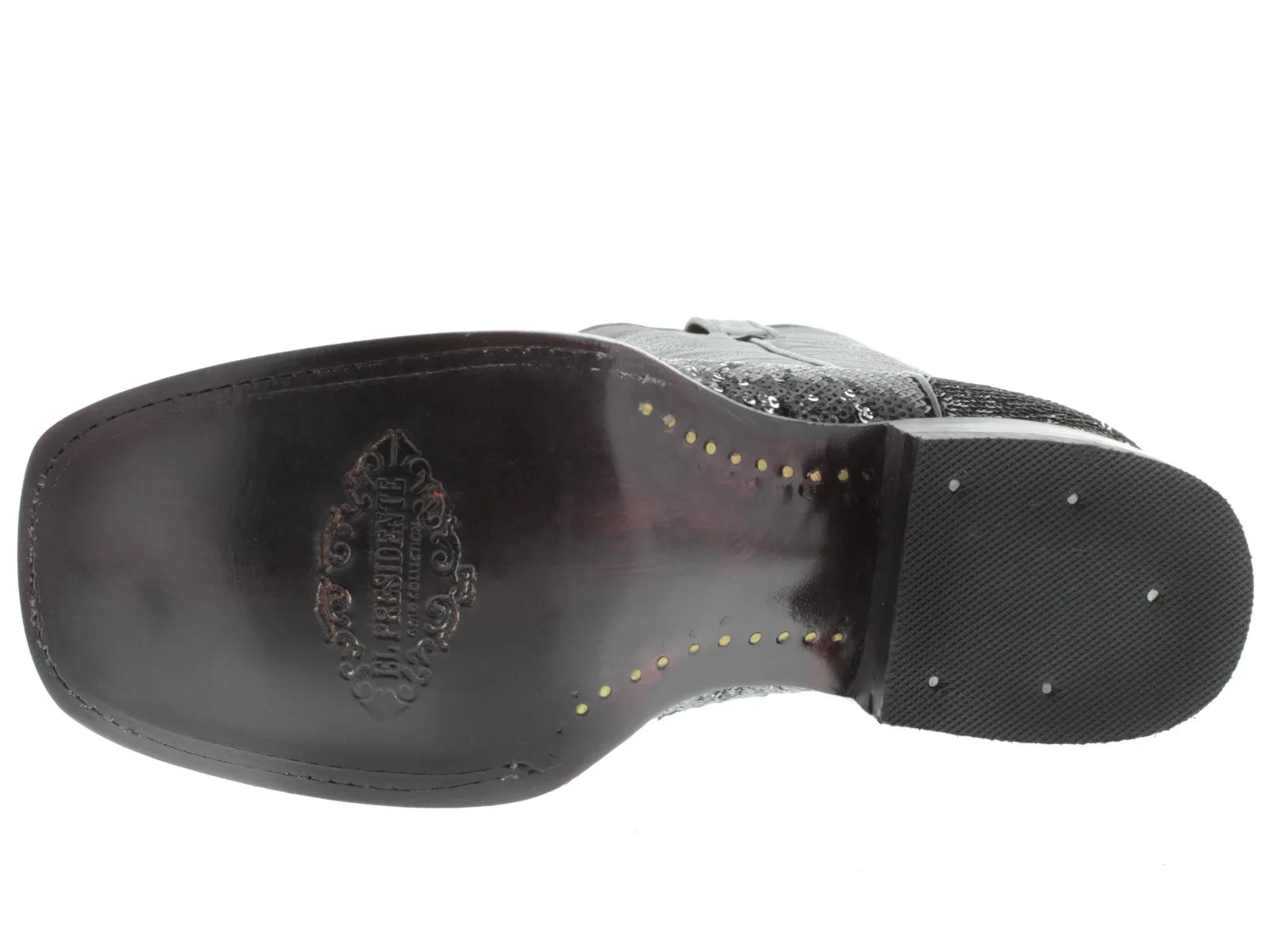 Women's Black Sequins Western Rodeo Cowboy Boots Square Toe