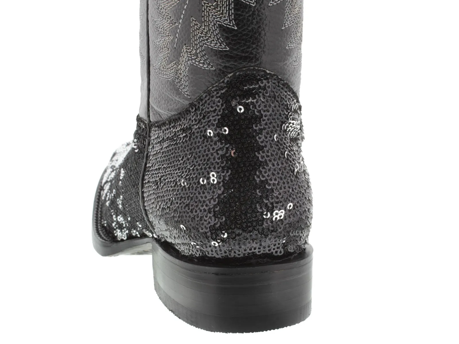 Women's Black Sequins Western Rodeo Cowboy Boots Square Toe