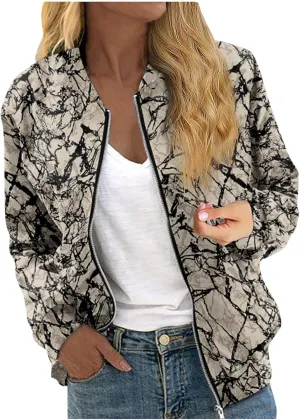 Womens Bomber Jacket Coat Casual Stand Collar Zip Up Lightweight Fall Fashion Jackets Outerwear Outfits with Pockets