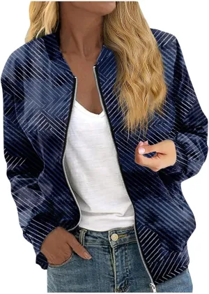 Womens Bomber Jacket Coat Casual Stand Collar Zip Up Lightweight Fall Fashion Jackets Outerwear Outfits with Pockets
