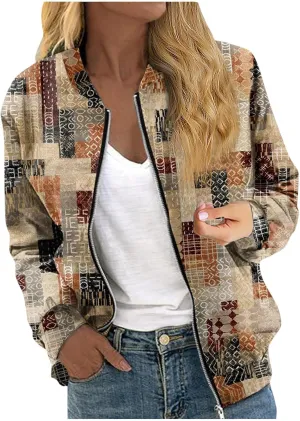 Womens Bomber Jacket Coat Casual Stand Collar Zip Up Lightweight Fall Fashion Jackets Outerwear Outfits with Pockets